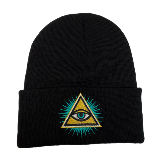 Illuminati Evil Eye Embroidered Beanie - UNMASKED Horror & Punk Patches and Decor